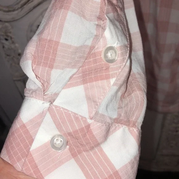 TORRID Dusty Pink and White Plaid Long Sleeve Babydoll Button Down Top Size 2 - Picture 4 of 10